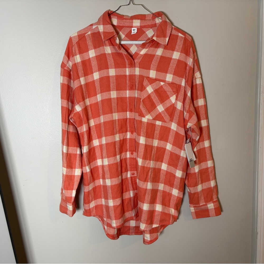 BP Coral and Cream Plaid Shirt